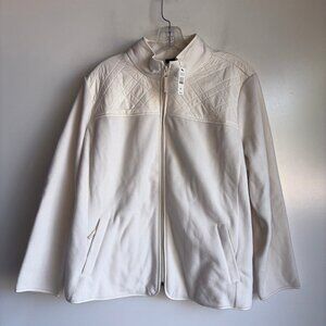 NWT TALBOTS Woman Petites Fleece Zip Jacket Size 2XP Ivory Cream